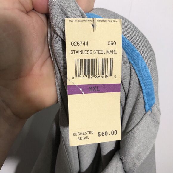 Haggar Polo Shirt Men's XXL Gray Blue Stripes Cool 18 Performance Golf Prep New - Picture 11 of 11